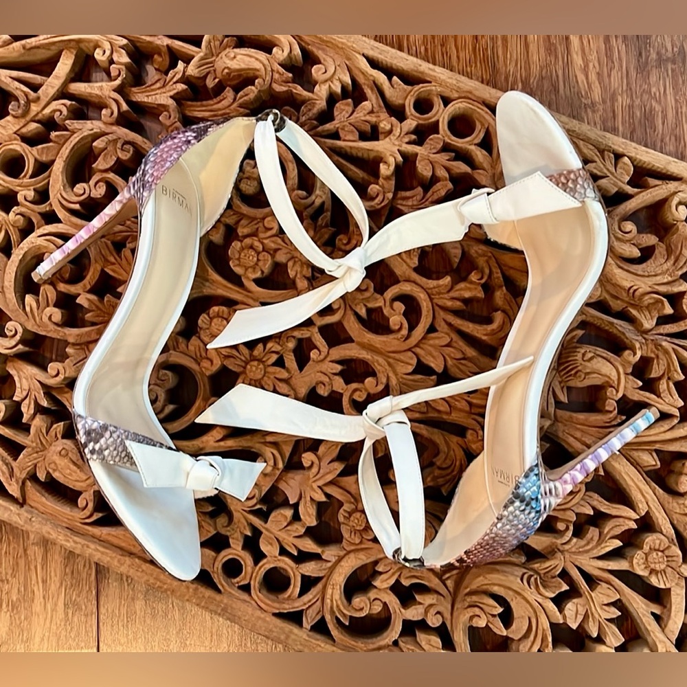 Alexandre Birman Heel The Clarita Pastel Snakeskin Trim Stiletto Sandal Bows 8.5